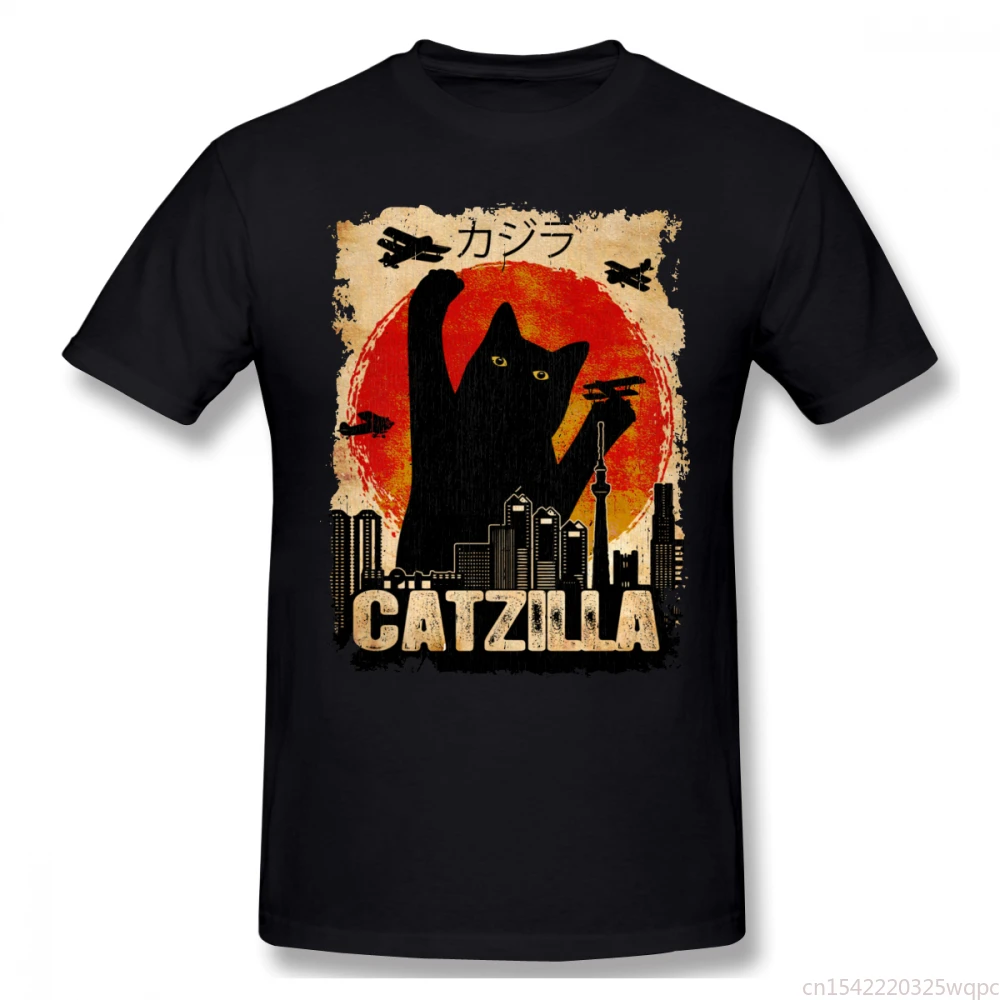 

Vintage Catzilla Cat Kitten Lover T Shirt Oversized Short Sleeve T Shirts For Men
