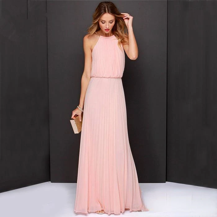 

2021 New European American Fashion Hanging Neck Solid Color Chiffon Sleeveless Dress Irregular Blend Pure Color Elegant Dress