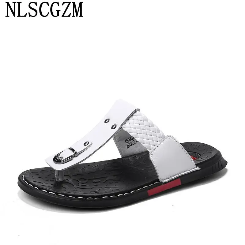 

Шлепанцы мужские кожаные, повседневные массажные тапки, Летние сланцы, 2022