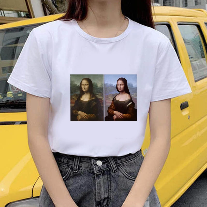 

Harajuku Aesthetic tshirt women Mona Lisa spoof personality oil painting Tops Female T-shirt Vintage 90s Cartoon korean clothes