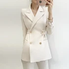 Пиджак женский двубортный, офисный белый пиджак в Корейском стиле, черный, верхняя одежда, весна-осень 2021