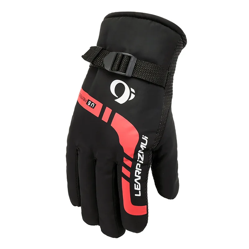 Black Red Мужские лыжные перчатки для велоспорта зимние уличные утолщенные ветрозащитные водонепроницаемые Нескользящие износостойкие мотоциклетные/велосипедные перчатки - Цвет: Black Red