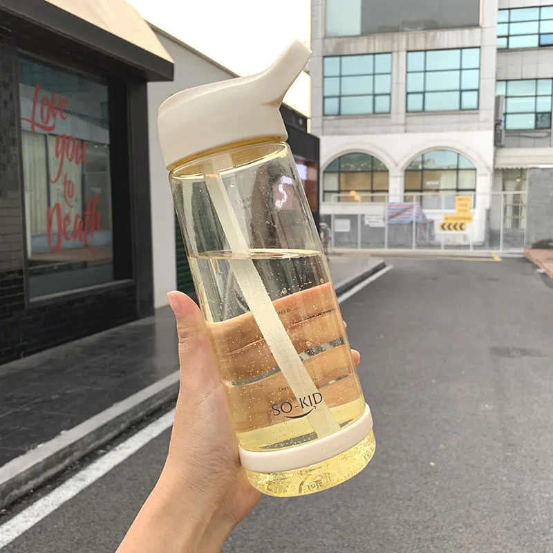 Yellow-850ml Школьная бутылка для воды с соломой Bpa бесплатно Пластик бутылка для воды Спортивная бутылка для питьевой воды 1000 мл 1L для девочек 550/850/1000 мл - Цвет: Yellow-850ml