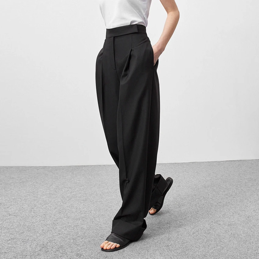

Restve Pleated Palazzo Pants Women High Waist Loose Floor Length Trousers Office Ladies Work Wear Solid Summer Casual Pant 2021