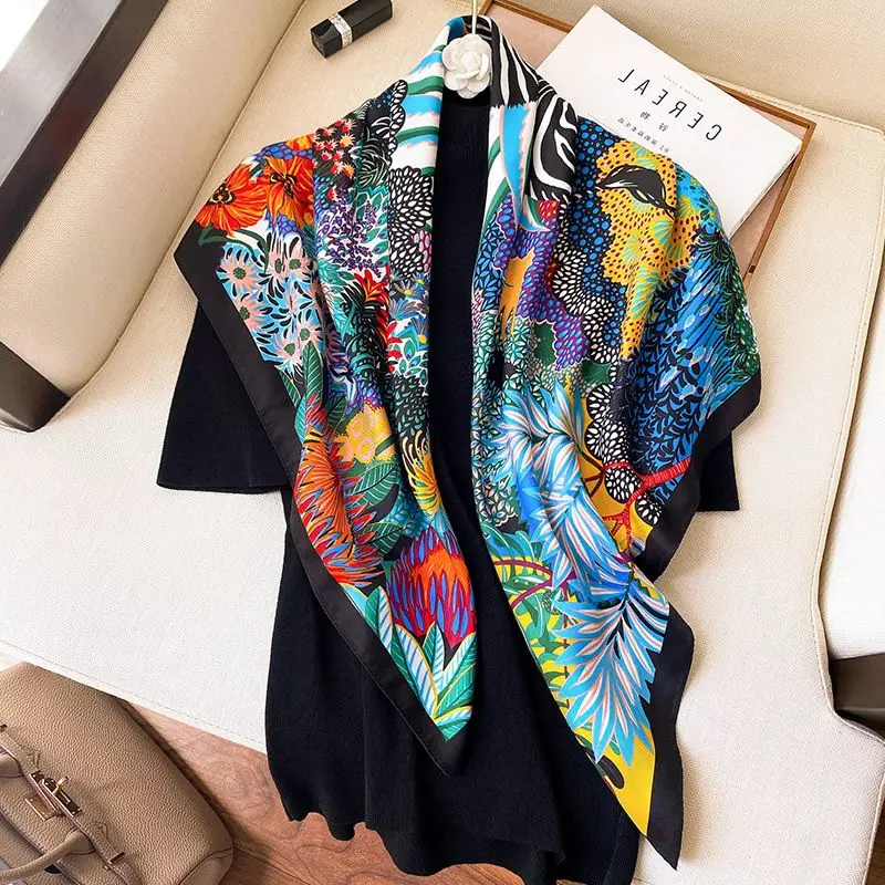 2022 роскошный шарф женский саржа сатин шелк ощущение квадратная обертка для волос