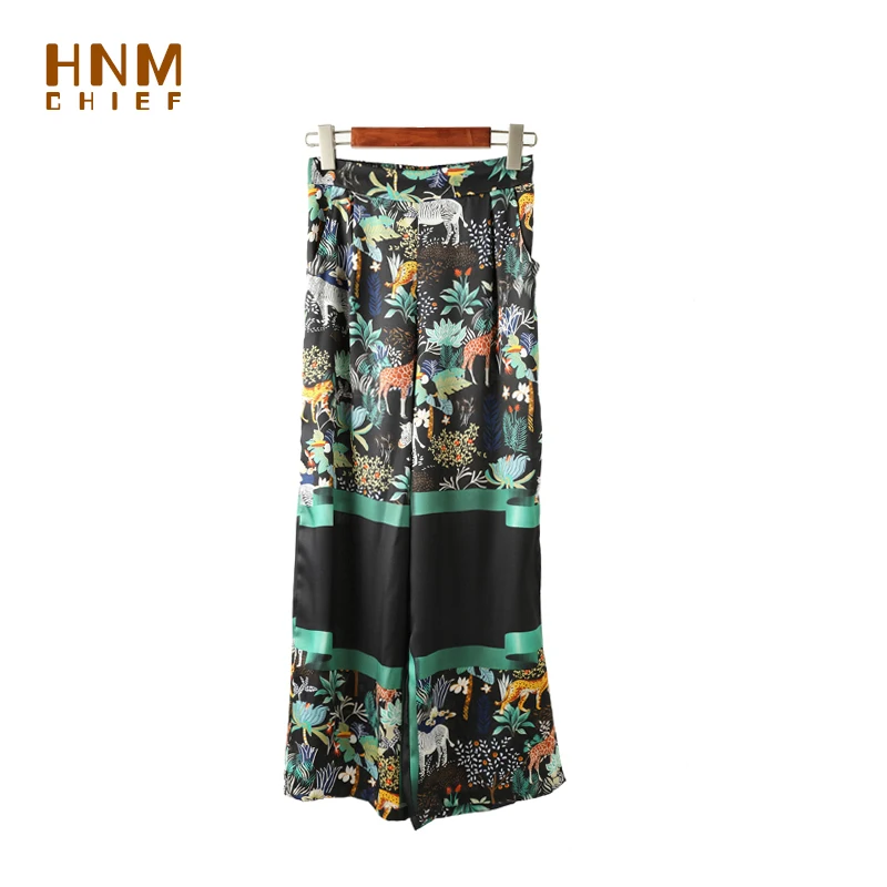 

HNMCHIEF Black Sleep Pants Female Jungle Print Silk Sleep Bottoms Fashion Casual Trousers Women Sexy Comfy Lounge Night Wear