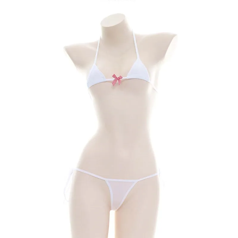 

Бикини 2020 купальник женский купальник бикини набор бикини swimm костюм сексуальный ледяной шелк решетка бант японский Холтер Кружева Прозрач...