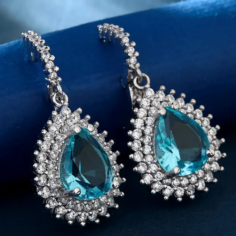Женские Висячие серьги Boho серебристые большие Круглые небесно голубые с