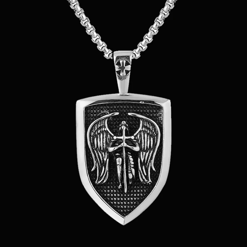 

Punk Rock Fashion Mens Jewelry Cool Antique Round Medal St Saint Michael Angle Pendants Necklaces Gifts