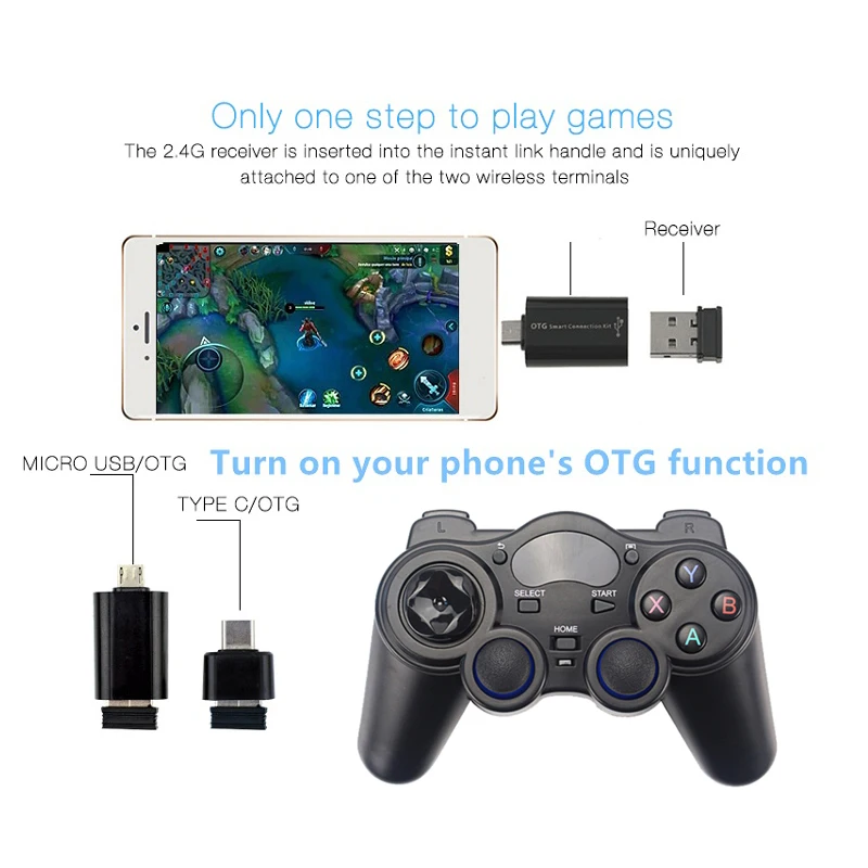 2.4G Wireless Game Controller Joystick Gamepad with USB Receiver for PS3 Android TV Box Raspberry Pi 4 Retropie Retroflag NESPi |