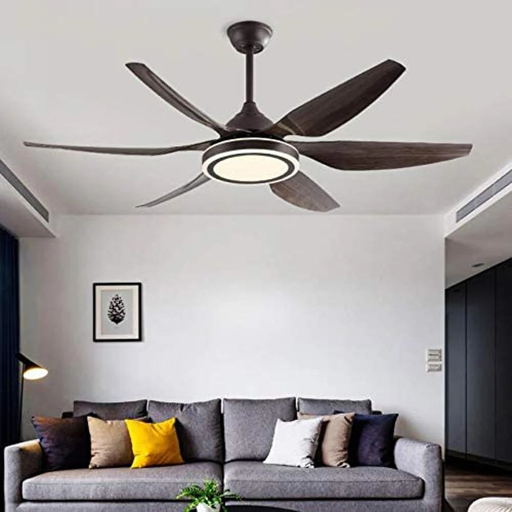 

52Retro Ceiling Fan with Light Semi Flush Mount Acrylic Pendant light with 6 Fan Blades and Remote Control LED Chandelier Lamp