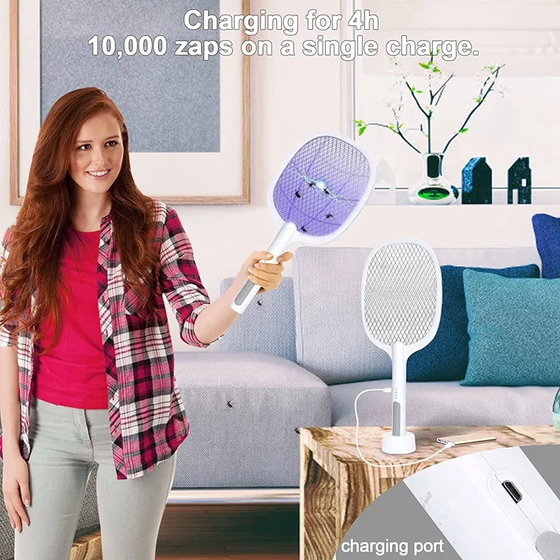 

Bug Zapper,Indoor & Outdoor Electric Fly Swatter, Rechargeable Mosquito Killer Racket for Home, Bedroom, Kitchen 2 Packs
