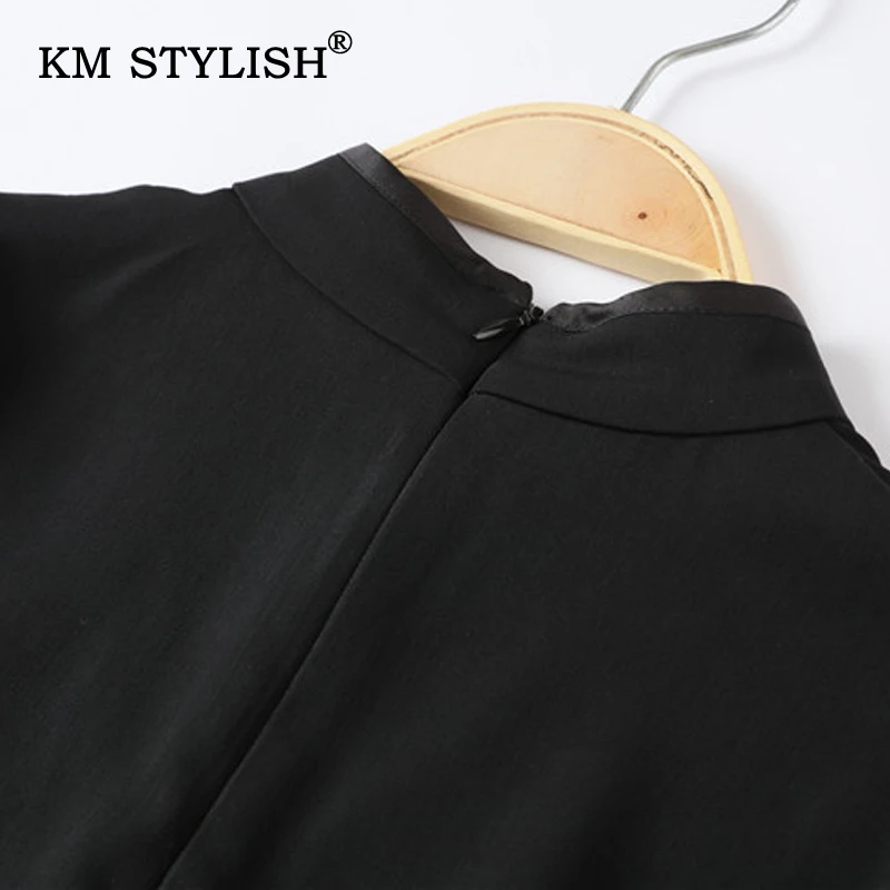 

Summer Women Black Slim Waist Stand Collar Casual Dresses Heart Cutout Sexy Female Dress