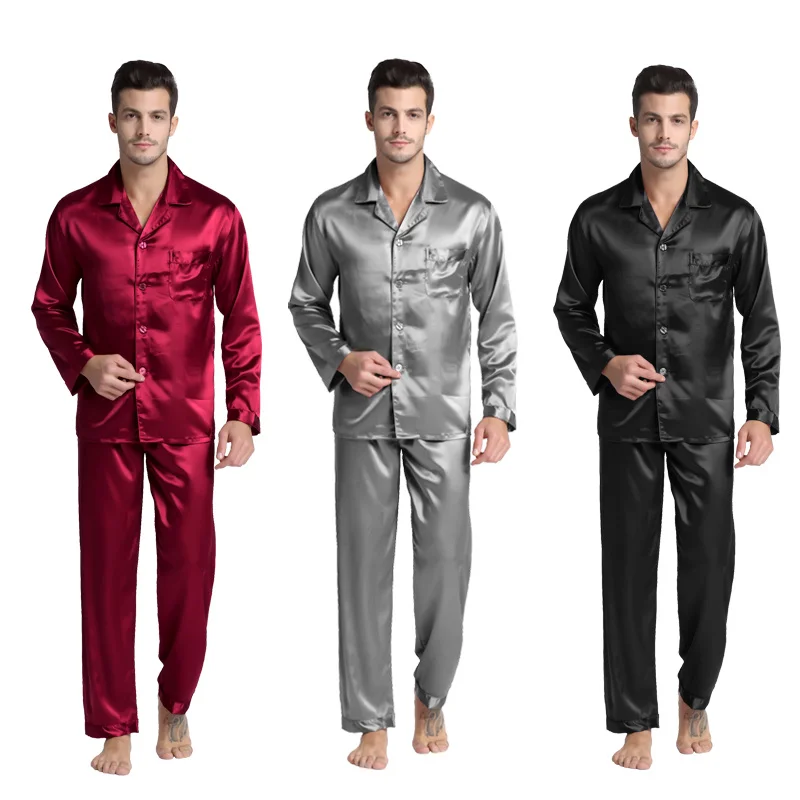 

Tony&Candice Men's Stain Silk Pajama Set Men Pajamas Silk Sleepwear Men Sexy Modern Style Soft Cozy Satin Nightgown Men Summer