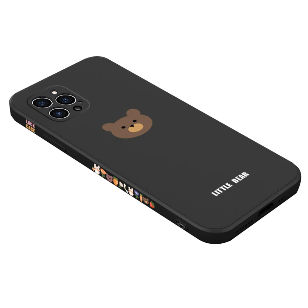 

Ultra-thin Phone Case Kawai Bear Square Liquid Silicone Phone Case for IPhone 13 Pro XS Max XR X 8 7 Plus Luxury Lanyard Cover