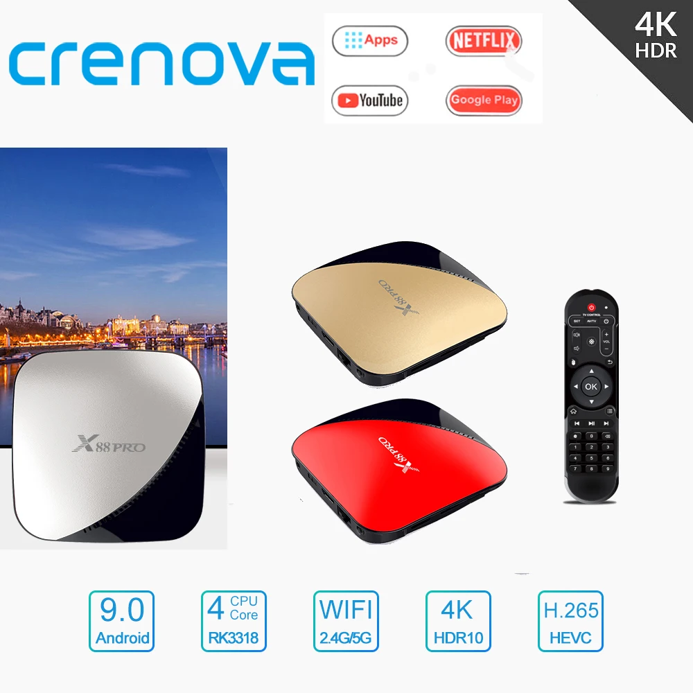 CRENOVA X88 PRO Android tv Box 4K 3D RK3318 4 Гб ОЗУ 64 ГБ 32 2 г/5 г Wi Fi Youtube Google Play Smart Box|ТВ-приставки и