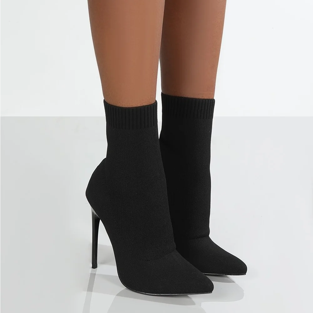 

Short Boots Women's Spring and Autumn Knit Socks Boots Stretch Boots Stiletto Heels Are Thin Short Boots High Heels Socks Boots