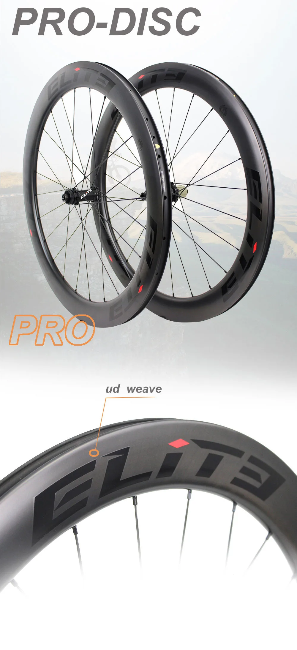 Elite PRO-DISC 700c Carbon Road Wheels Disc Bike YAn RD05 HUB 24-24 Holes Tubular Clincher Tubeless Ready Road Bicycle Wheel