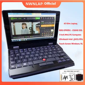latest pocket slim laptop 7 inch touch screen laptops quad core intel j3455 cpu 8gb lpddr4 ram 256gb ssd rom notebook windows10 free global shipping
