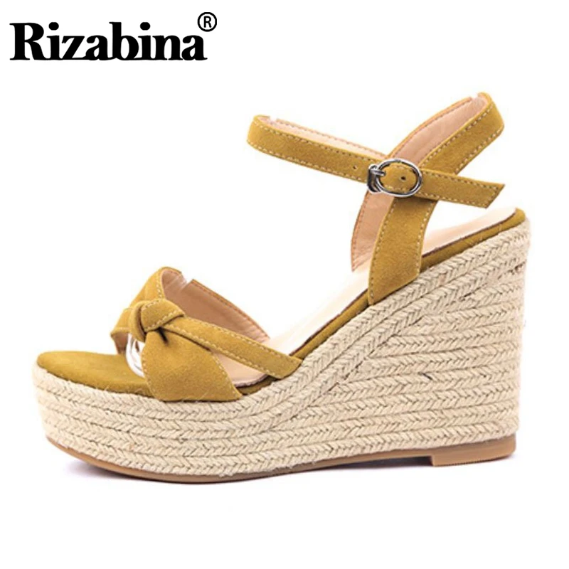 RIZABINA/босоножки на танкетке женская обувь из натуральной кожи высоком каблуке