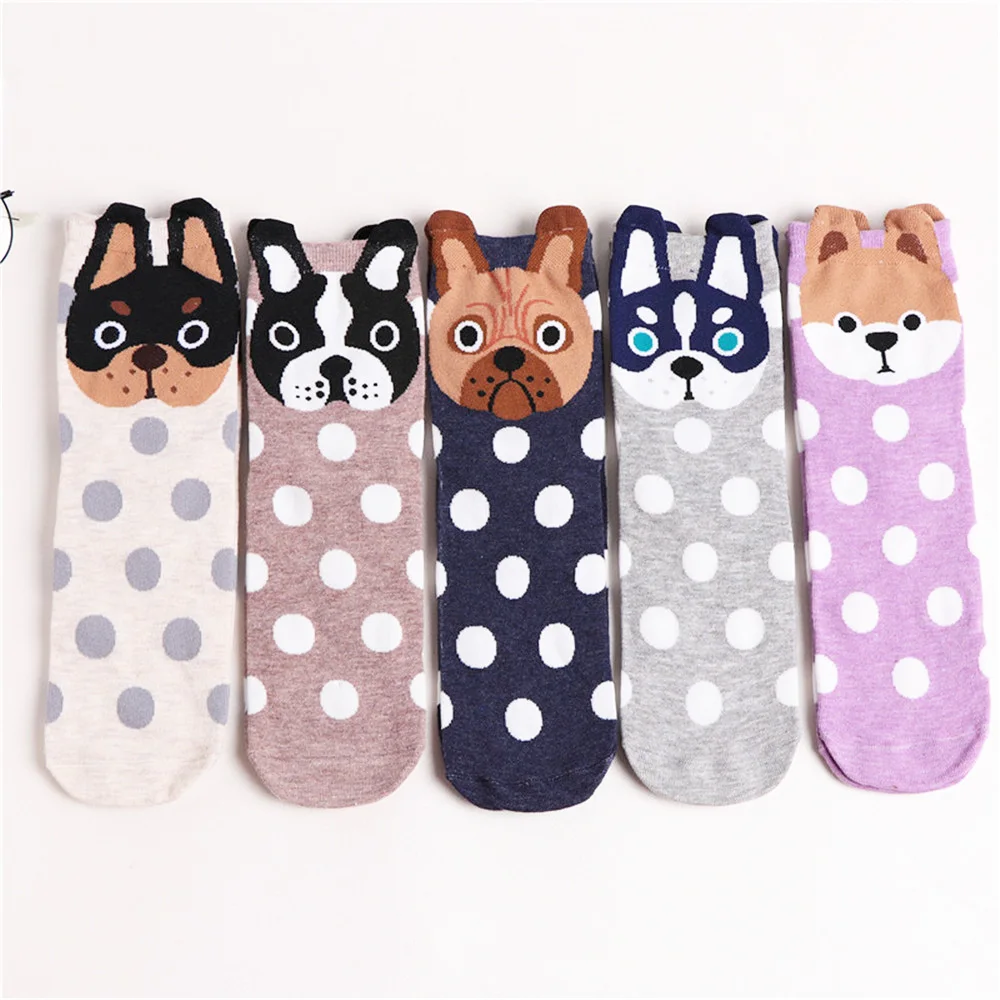 Забавные носки до щиколотки с рисунком собаки Kawaii повседневные хлопковые