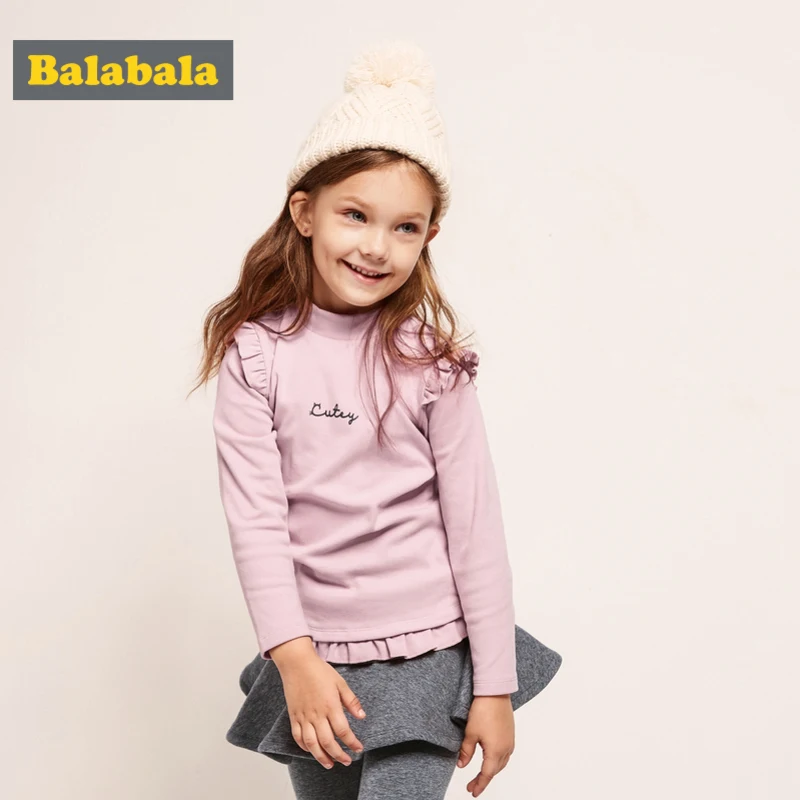 Balabala/рубашка с длинными рукавами и рюшами для маленьких девочек, детская хлопковая рубашка с воротником под горло с Рюшами топ с длинными рукавами