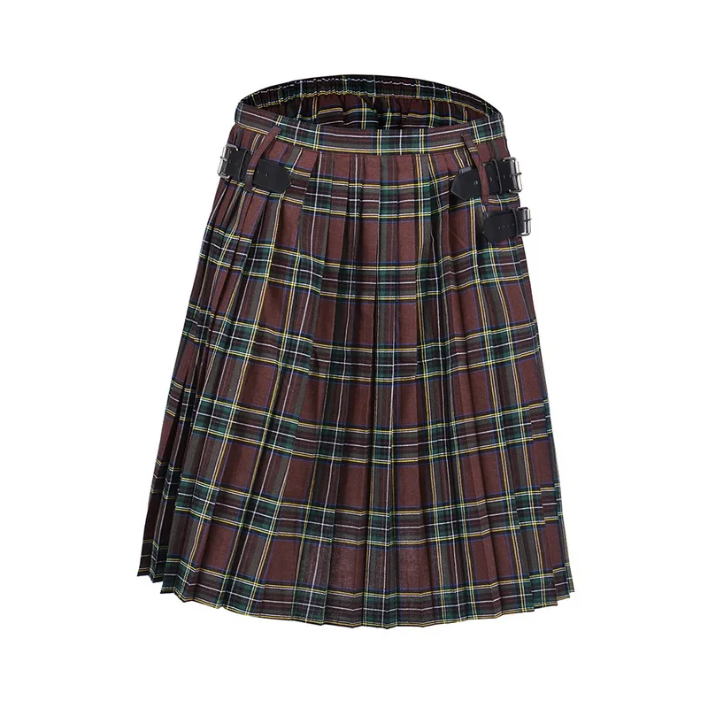 Мужская повседневная плиссированная юбка Kilt клетчатая с регулируемой талией и