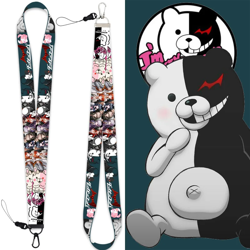 

New Danganronpa Cartoons Cute Monokuma Printing Nylon Lanyard Hand Rope Buckle Detachable Keychain U Disk Buckle Accessories