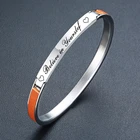 Индивидуальный Браслет-манжета из нержавеющей стали серебряного цвета с оранжевым натуральным кожаным браслетом для мужчин и женщин, подарки для пар