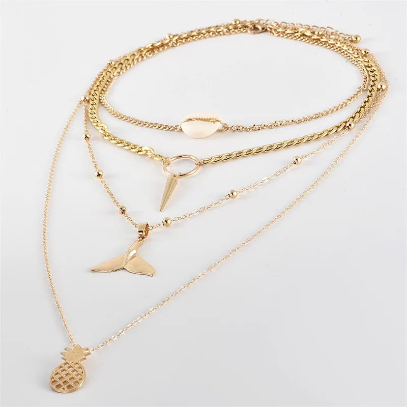 Женское Ожерелье 4 шт./компл. Модная Золотая подвеска в виде рыбьего хвоста с
