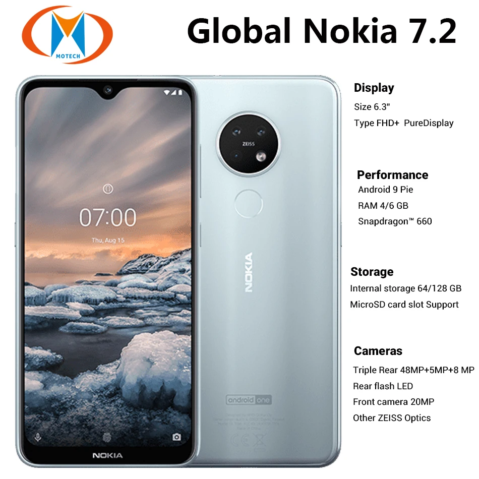 Смартфон Nokia 7 2 TA 1196 мобильный телефон с 6 3 дюймовым дисплеем тройной камерой 48 МП