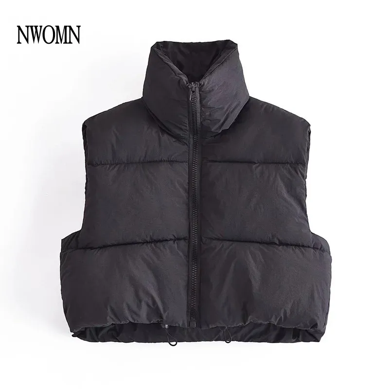 

NWOMN Za Women 2021 Black Cotton Vest Women Fall Winter Fashion Warm Jacket Chic Zipper Stand Collar Sleeveless Female Vests