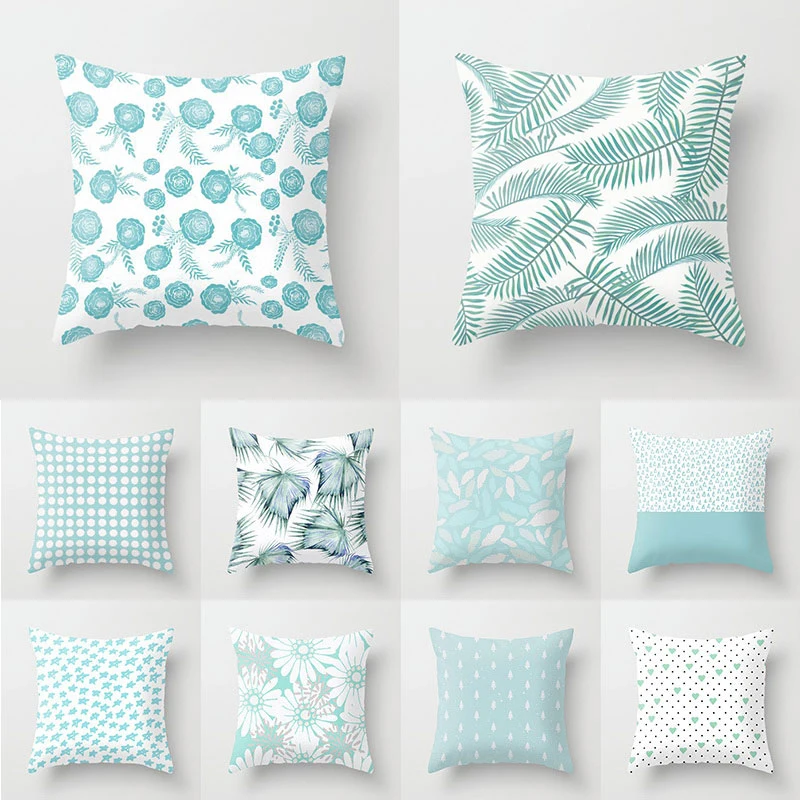 

New Mint Green Cushion Cover Soft Printed Pillowcase Polyester Small Fresh Cushion Cover Skin-friendly Pillowslip Home Supplies