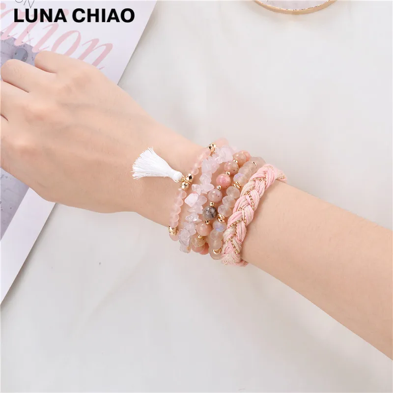 A0812 LUNA CHIAO модный растягивающийся Комплект браслетов из 6 цветов с кристаллами и бусинами - Окраска металла: A0812