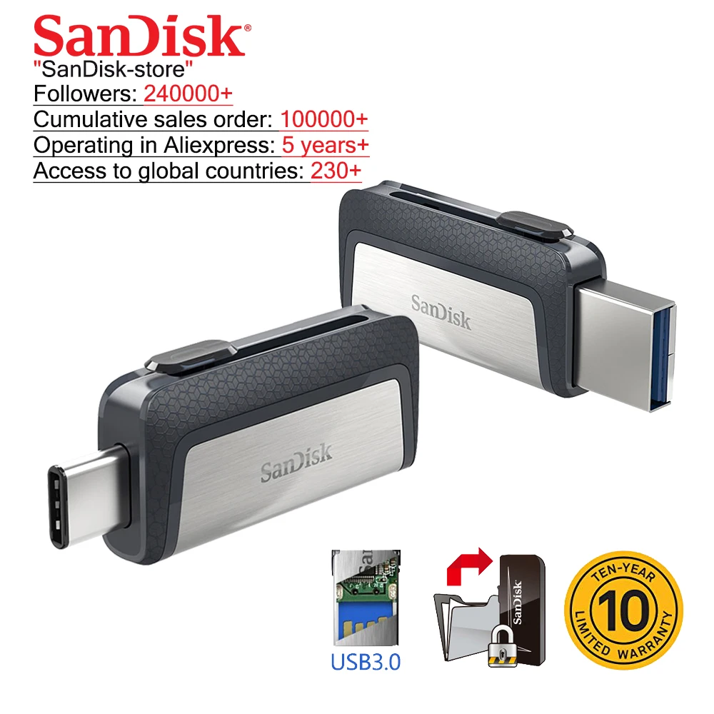 Сандиск OTG тип-с и микро USB 3.0 флэш-накопитель многофункциональная палочка-ручка пендрайв 16 Гб 32 Гб 64 Гб 128 Гб 256 Гб.