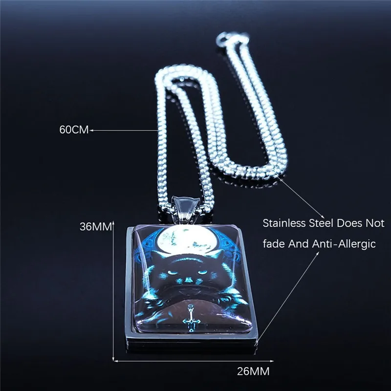 

Tarot Moon Cross Black Cat Stainless Steel Geometry Statement Necklace for Men/Women Silver Color Jewelry collier homme NXS03
