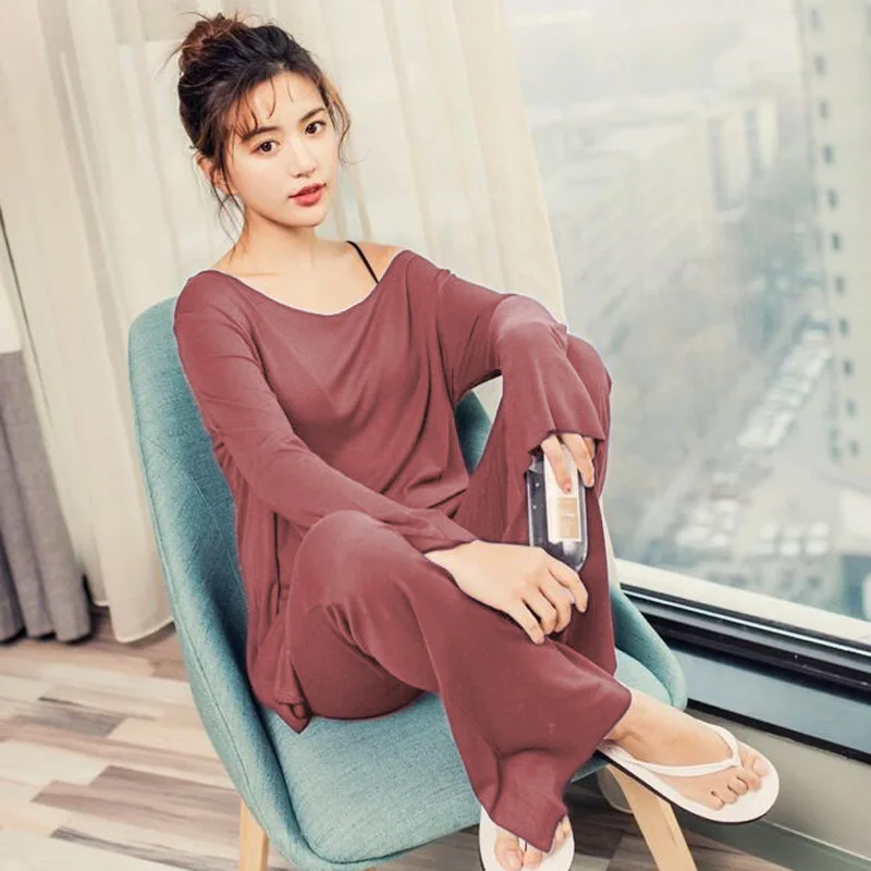 Весенние и летние тонкие простые сексуальные пижамы из модала с круглым вырезом