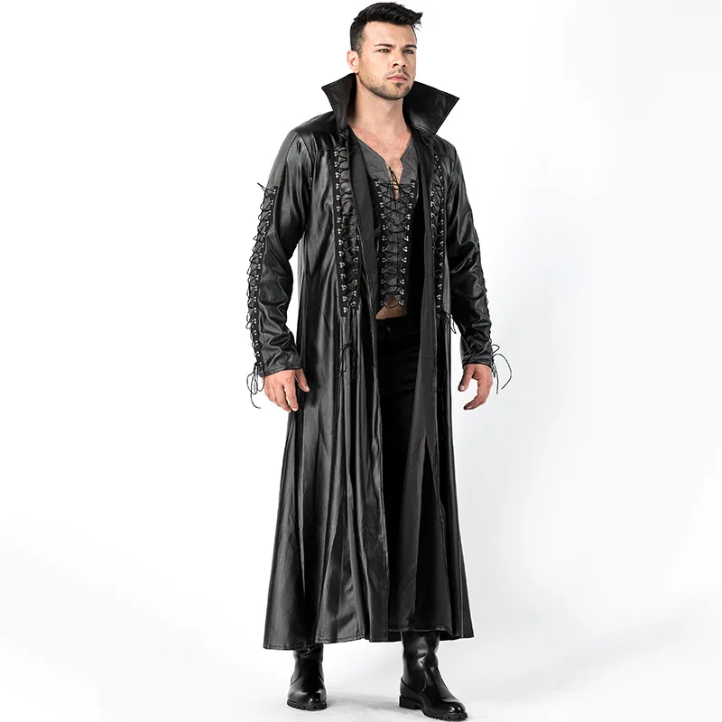 Костюм на Хэллоуин для мужчин из черной искусственной кожи маскарадный костюм