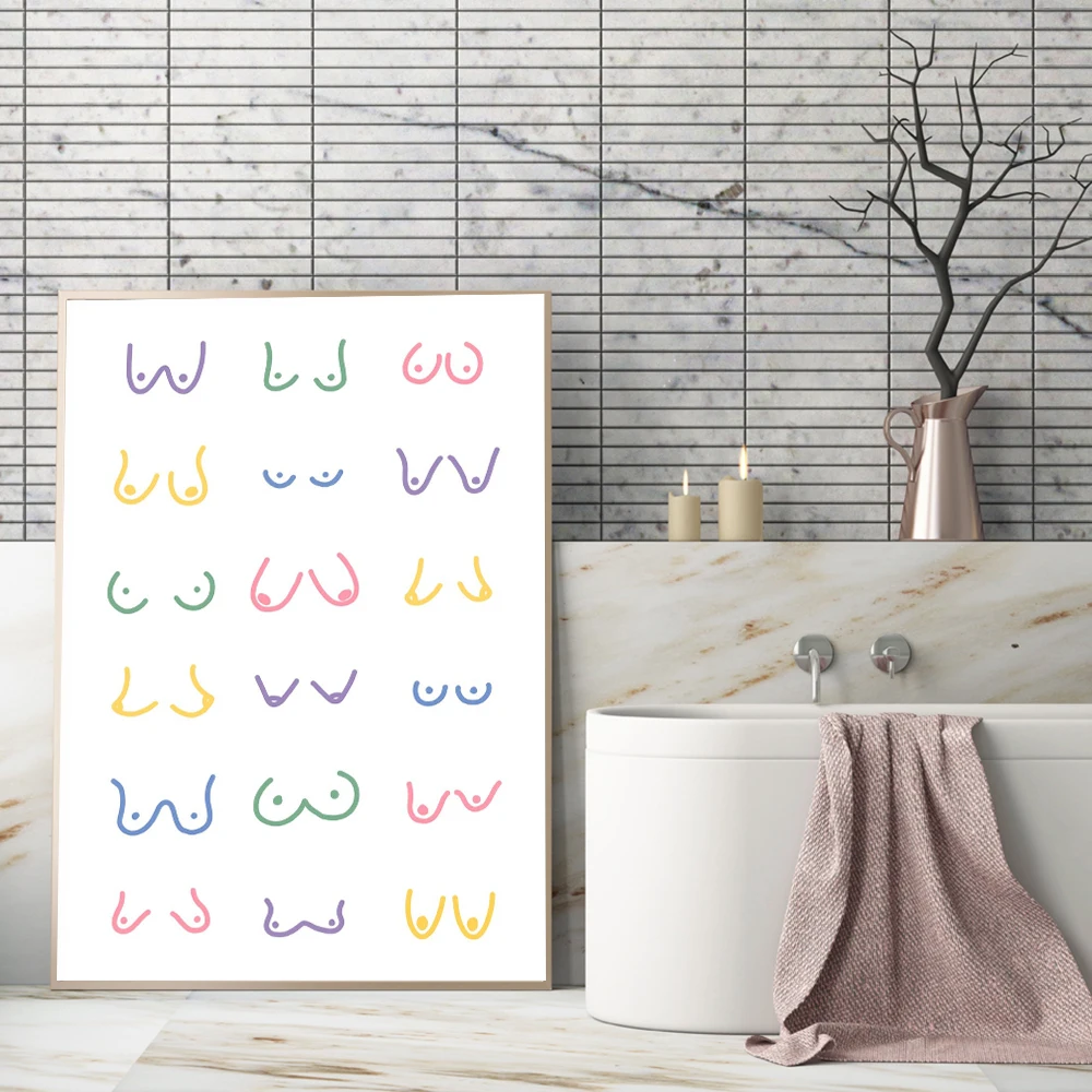 

Color Line Poster Nordic Body Chest Canvas Painting Abstract Nude Art Print Funny Bathroom Wall Picture Living Room Home Decor
