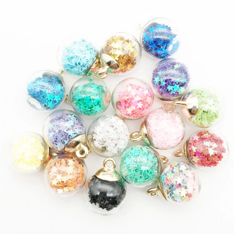 20 шт./лот 15 мм красочный прозрачный стеклянный шар со звездой и блестками кулон