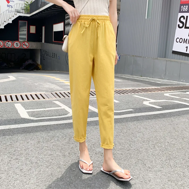 

Casual Pants Women's Loose Straight Tube 2020 New Spring and Autumn Cotton and Linen Capri Harem Pants Thin Section