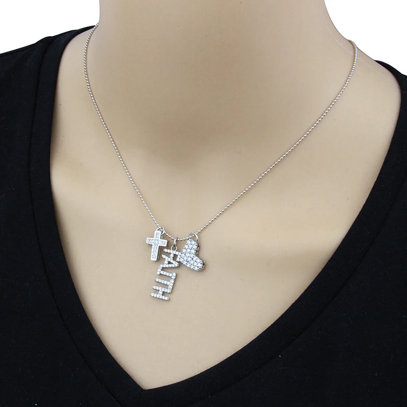 Кубический цирконий Вера Письмо ожерелья изысканный кулон крест с сердцем