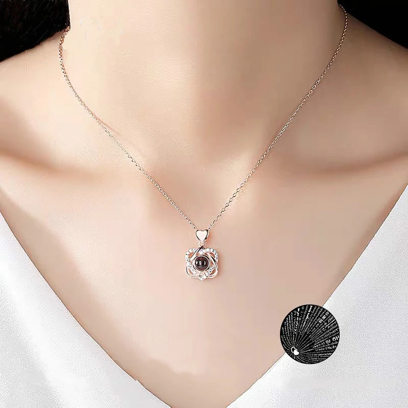 Duoying 100 Languages I Love You Custom Projection Pendant Necklace Women Jewelry Love Memory Wedding Necklace Valentine's Day