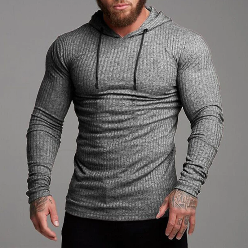 

Повседневная однотонная трикотажная толстовка с капюшоном для мужчин, весна 2021, модные облегающие толстовки с длинным рукавом, мужские спо...