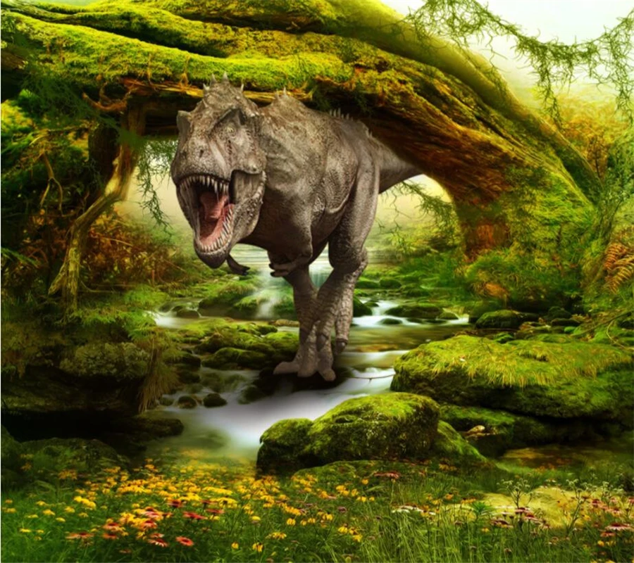 

Прямая поставка пользовательские обои для дома декоративная роспись 3D Динозавр мир пейзаж лес фон настенная фотография 3d обои