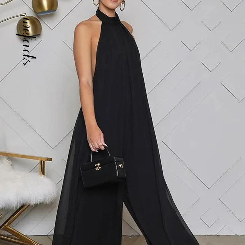 

Wefads Women Jumpsuit Elegant Sexy Party Club Streetwear Summer Holiday Backless Loose Style Long Overalls Jumpsuit