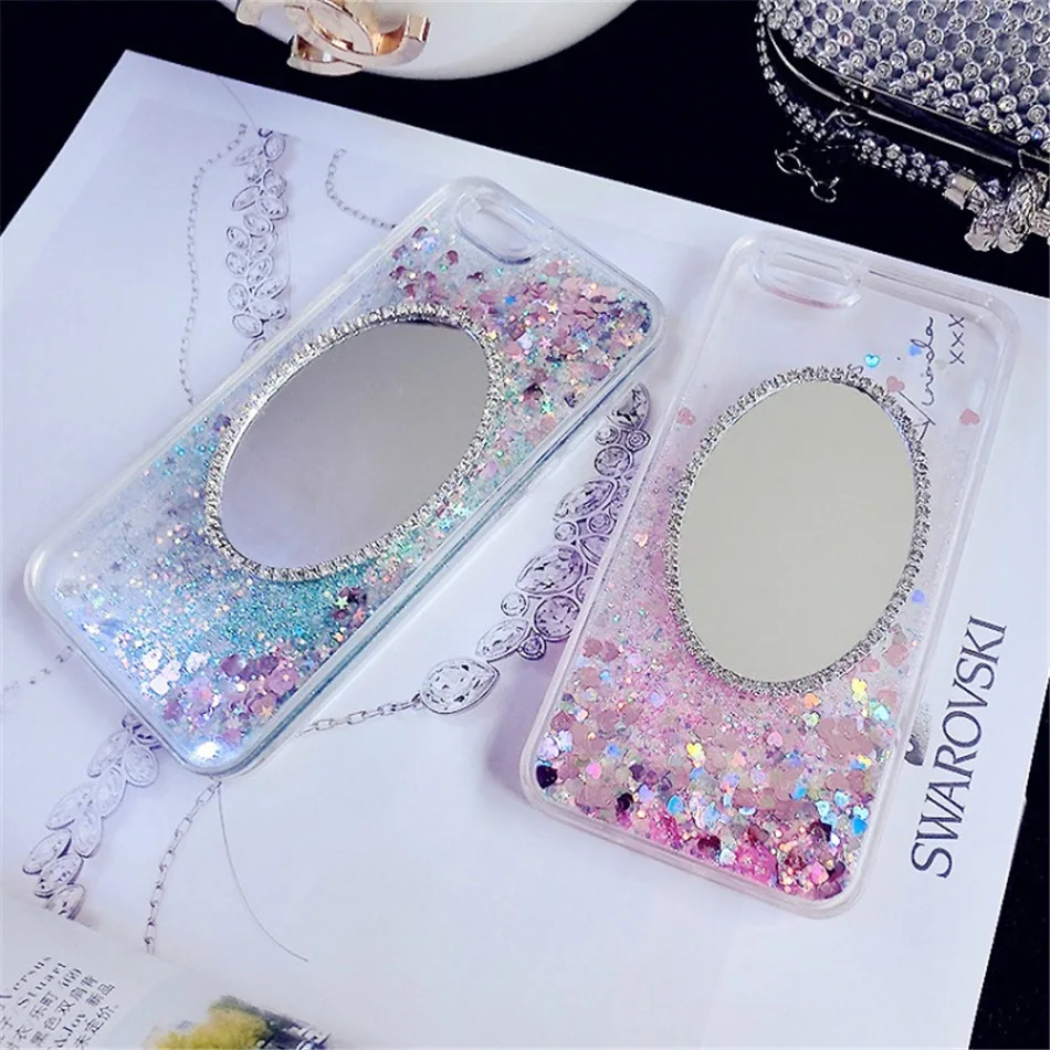 Модный чехол для телефона блестящий зеркальный с блестящими стразами прозрачный