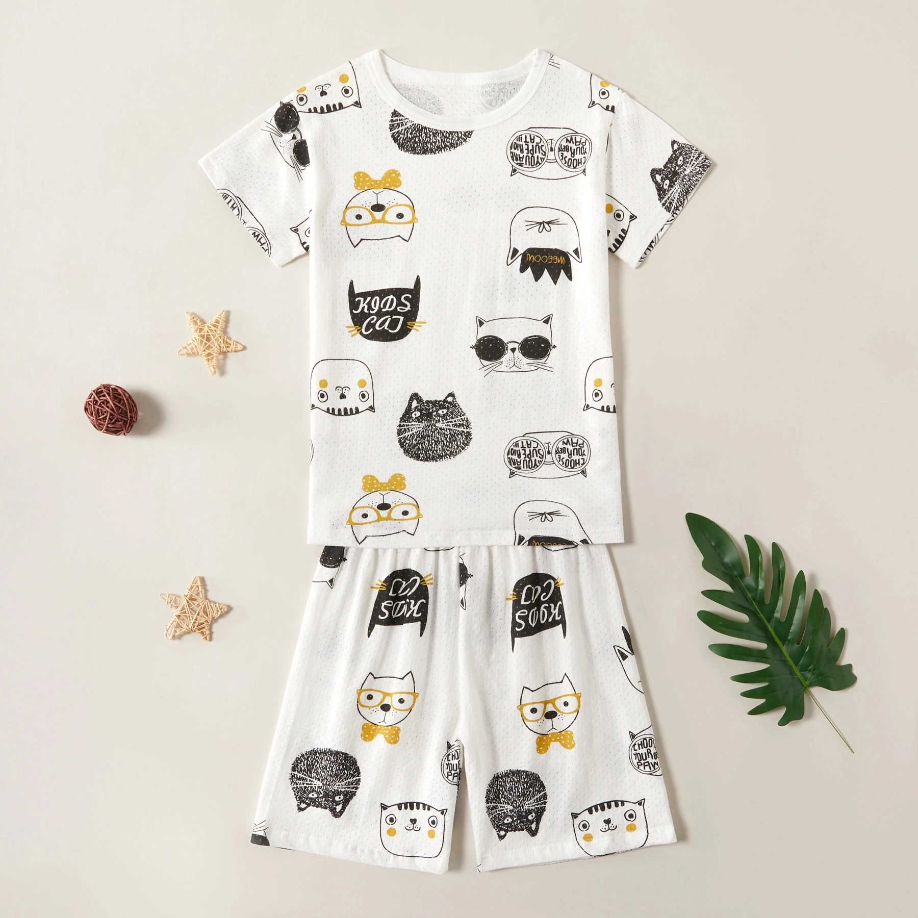 PatPat 2020 New Summer Stylish Cartoon Animal Cat Top and Shorts Set Comfortable short sleeve suit Boy Girl Kids Clothes | Детская