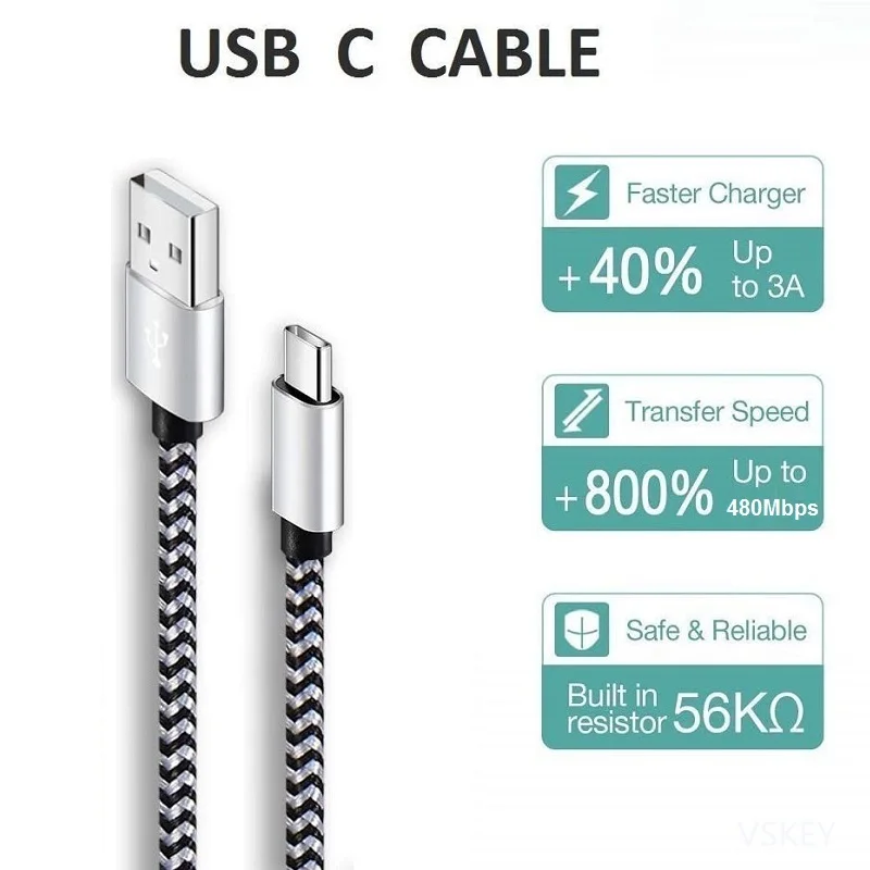 VSKEY 3 шт. USB Type C кабель для Xiaomi Mi 11 Redmi Note 10S 9SE 8 Lite Poco X3 Pro M3 порт быстрая зарядка