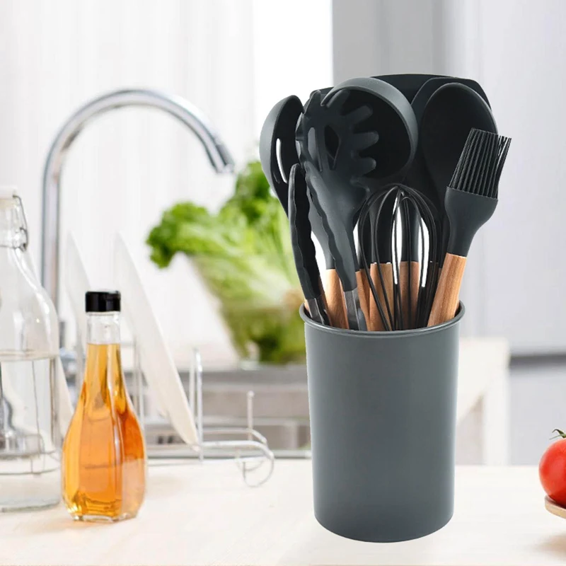 

Silicone Kitchenware Cooking Utensils Set Heat Resistant Kitchen Non-Stick Cooking Utensils Baking Tools With Storage Box Tools